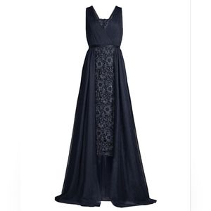 NWT Drape Lace Overlay Blue Gown Sz 4 Formal Dress Sparkles